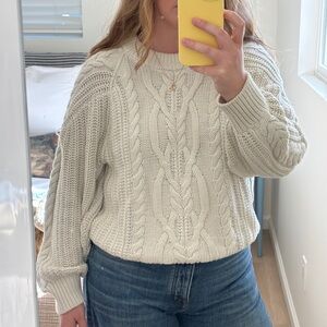 Free People Frankie Cable Knit Sweater in Ivory